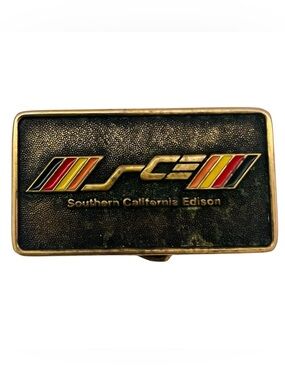 Vintage 1985 Southern California Edison Logo Brass Belt Buckle